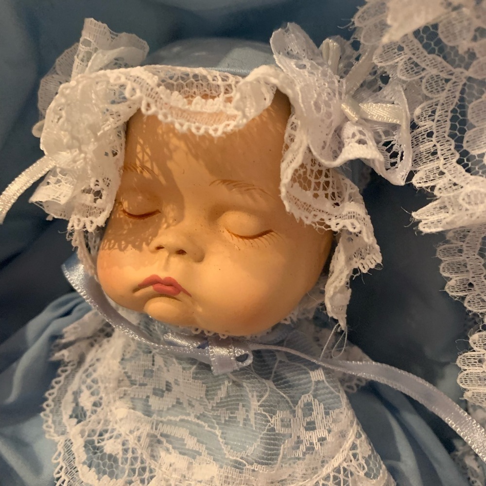Blue Lace Baby Doll with Bonnet - Picture 2 of 12